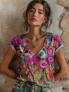 damen-t-shirt-druck-blumen-grafik-graffi-purpur-7