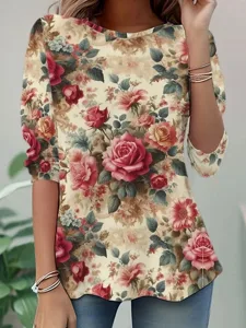 damen-t-shirt-druck-blumen-grafik-pflanz-rote-3