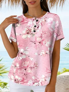 damen-t-shirt-druck-blumen-grafik-vintag-rosa-1