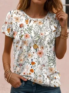 damen-t-shirt-druck-blumen-lassig-kurzar-gelb-5