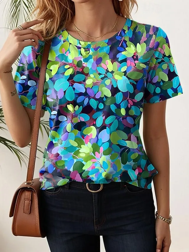 damen-t-shirt-druck-blumen-lassig-kurzar-grun-8