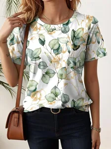 damen-t-shirt-druck-blumen-lassig-kurzar-hellgrun-9