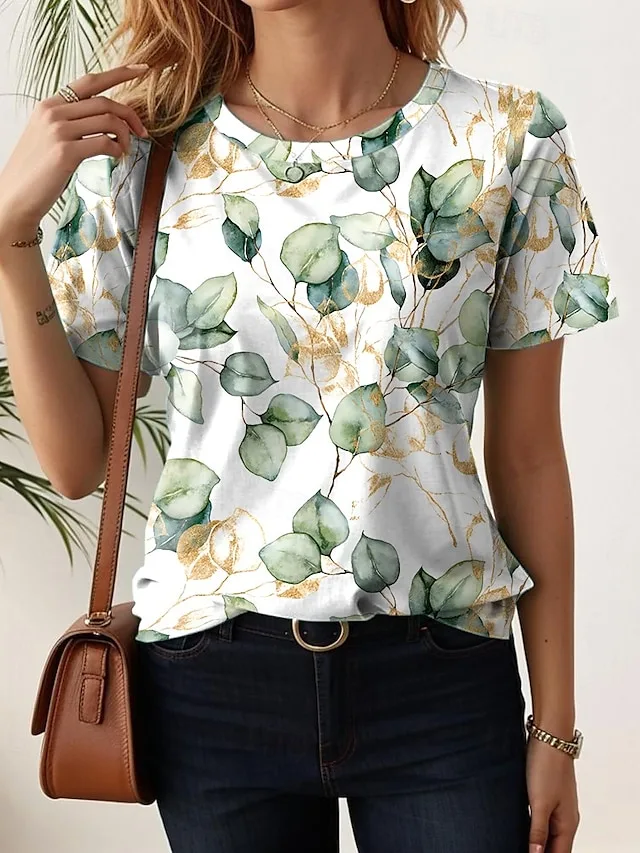 damen-t-shirt-druck-blumen-lassig-kurzar-hellgrun-9