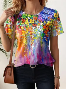 damen-t-shirt-druck-blumen-lassig-kurzar-purpur-10