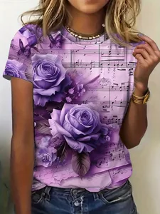 damen-t-shirt-druck-blumen-lassig-kurzar-purpur-2
