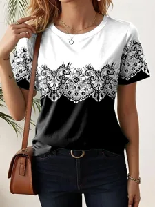 damen-t-shirt-druck-blumen-lassig-kurzar-schwarz-6