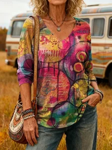 damen-t-shirt-druck-grafik-farbblock-vin-fuchsie-1