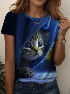 damen-t-shirt-druck-grafik-tiermotiv-kat-blau-1