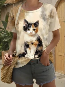 damen-t-shirt-druck-grafik-tiermotiv-kat-leicht-braun-1