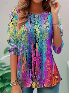 damen-t-shirt-druck-ombre-grafik-abstrak-blau-1