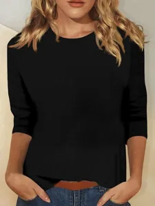 damen-t-shirt-einfarbig-klassisch-lassig-schwarz-1