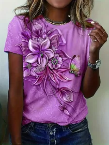 damen-t-shirt-florales-rundhalsausschnit-purpur-1