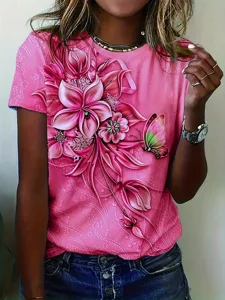 damen-t-shirt-florales-rundhalsausschnit-rosa-4