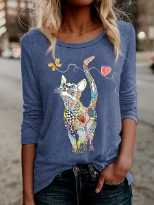 damen-t-shirt-langarm-floral-grafik-katz-blau-5