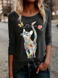 damen-t-shirt-langarm-floral-grafik-katz-schwarz-4