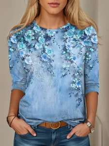 damen-t-shirt-lassiger-print-regelmaige-blau-5