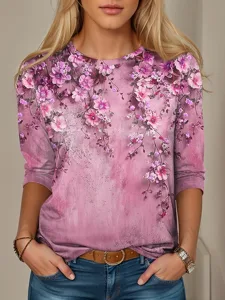 damen-t-shirt-lassiger-print-regelmaige-rosa-4
