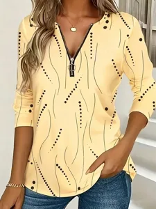 damen-t-shirt-reiverschluss-druck-grafik-gelb-4