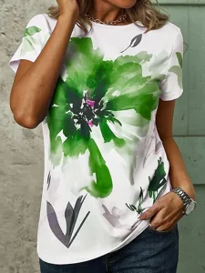 damen-t-shirt-stylisch-lassig-print-kurz-grun-5