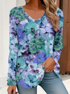 damen-t-shirt-v-ausschnitt-langarm-tunik-blau-3