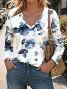 damen-t-shirt-v-ausschnitt-langarm-tunik-blau-5