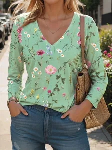 damen-t-shirt-v-ausschnitt-langarm-tunik-grun-6