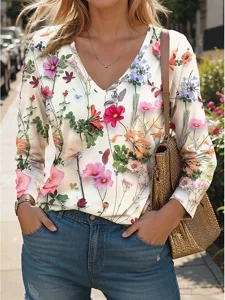 damen-t-shirt-v-ausschnitt-langarm-tunik-perle-1