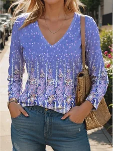 damen-t-shirt-v-ausschnitt-langarm-tunik-purpur-4