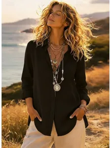 damen-tunika-knopfleiste-langes-baumwoll-schwarz-4