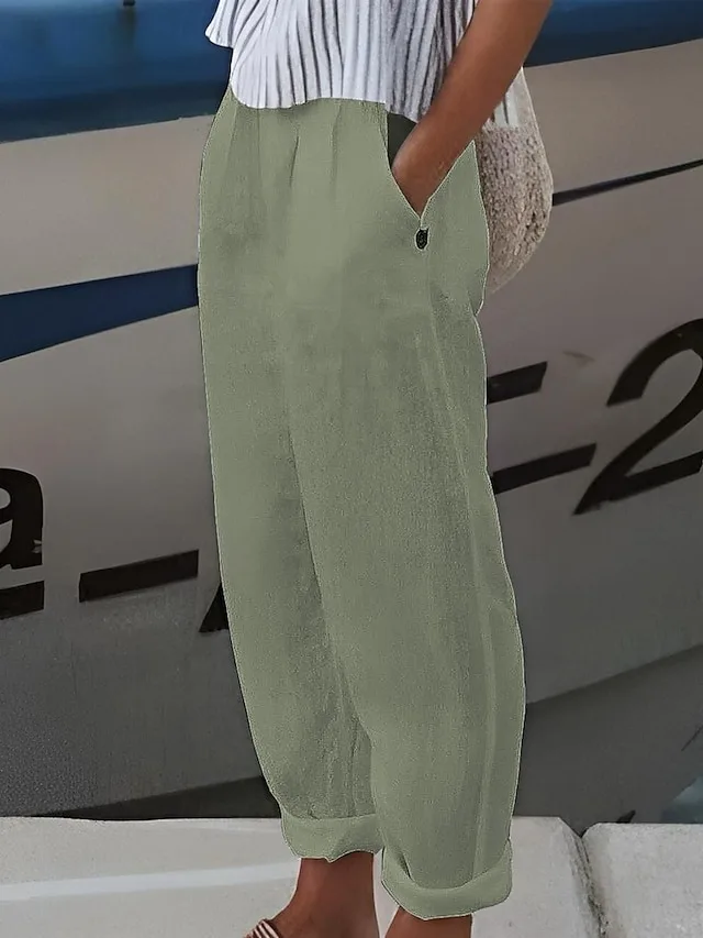 damen-ubergroe-shorts-aus-baumwollleinen-grun-4