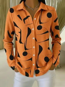 damen-waffelhemd-bluse-knopfe-druck-geom-orange-1