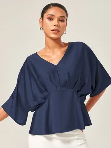 damen-weiblich-freizeithemd-lassig-t-shi-marineblau-3