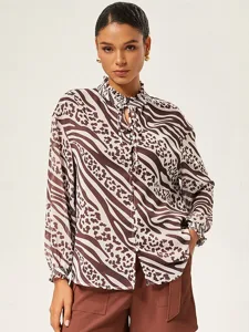 damen-weiblich-freizeithemd-zebra-druck-braun-1