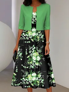 damen-zwei-teiler-kleid-sets-midi-kleid-grun-10