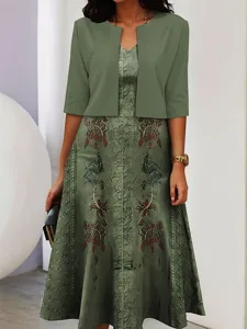 damen-zwei-teiler-kleid-sets-midi-kleid-grun-4