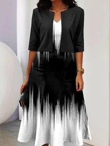 damen-zwei-teiler-kleid-sets-midi-kleid-schwarz-5