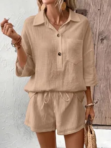 damen-zweiteilige-sets-baumwollhemd-shor-khaki-16