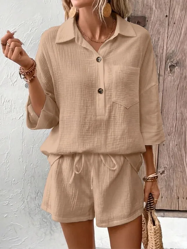 damen-zweiteilige-sets-baumwollhemd-shor-khaki-16