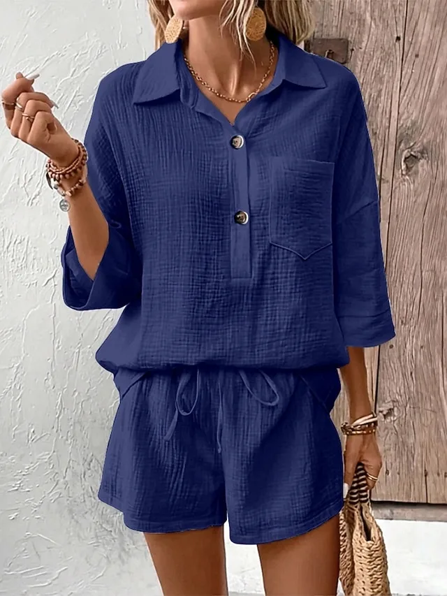 damen-zweiteilige-sets-baumwollhemd-shor-marineblau-19