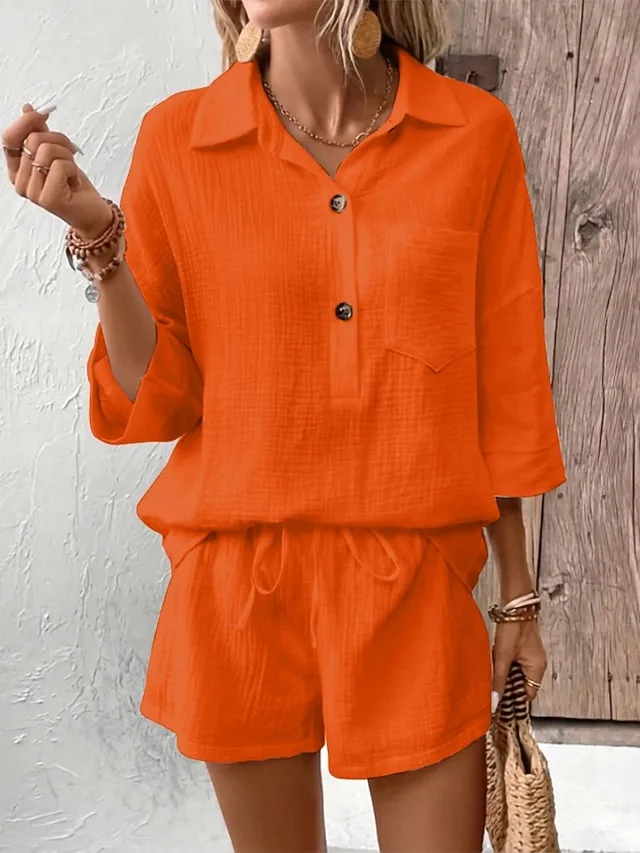 damen-zweiteilige-sets-baumwollhemd-shor-orange-10