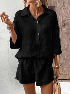 damen-zweiteilige-sets-baumwollhemd-shor-schwarz-13