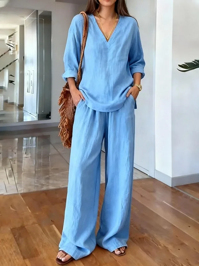 damen-zweiteilige-sets-hosen-sets-bolero-blau-6