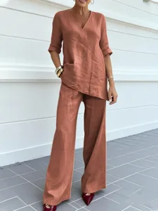 damen-zweiteilige-sets-hosen-sets-bolero-braun-2