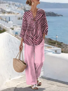 damen-zweiteilige-sets-leinenartige-hose-rosa-3