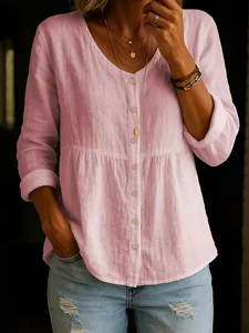 frauen-baumwolle-leinen-hemd-gepuffte-kn-rosa-4