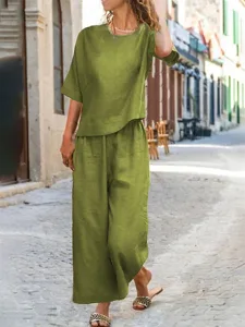 frauen-baumwolle-leinen-sets-zwei-stuck-grun-4