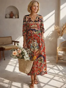 midi-kleid-damen-leinenartig-atmungsakti-rote-1