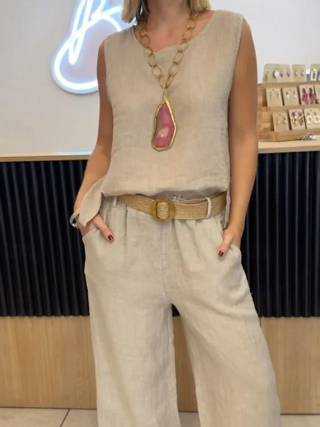 women-s-cotton-blend-blouse-pants-sets-s-beige-1