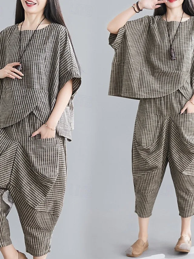 women-s-cotton-blend-blouse-pants-sets-s-black-1