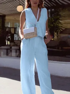 women-s-cotton-blend-blouse-pants-sets-s-blue-22